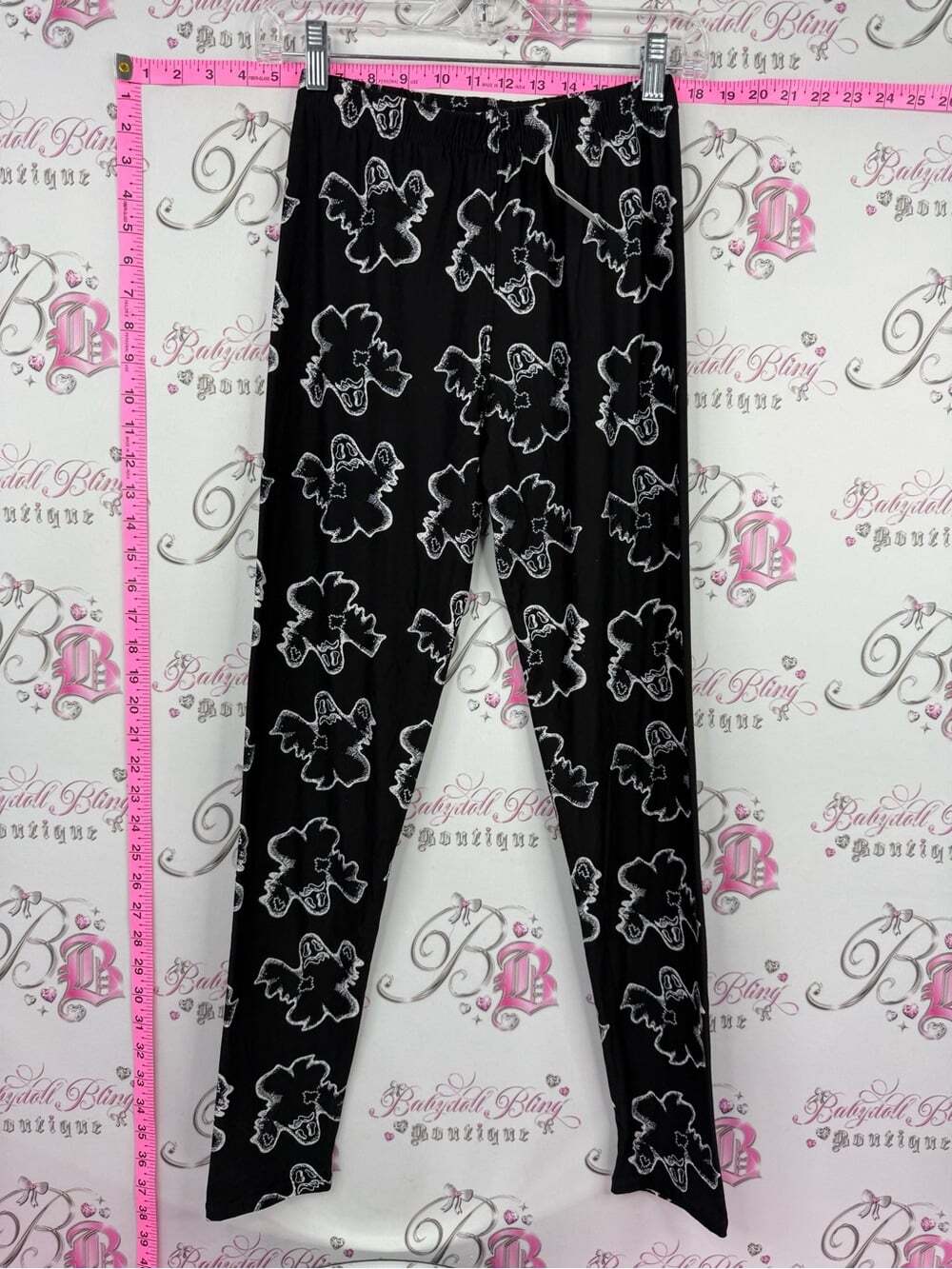 Black sheep leggings stretchy Black Leggings with White Floral Outline